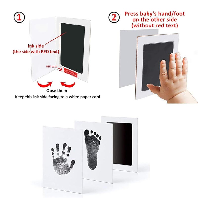 LelonHo Inkless Hand and Footprint Kit Clean Touch Ink Pad for Newborn Baby Pet Paw Print Kit(4 Ink Pads,8 Imprint Cards) (2 Pack Pink and 2 Pack Black) - Image 3